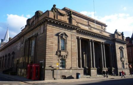 The West front of Perth City Hall, with its Ionic portico and Putto figures